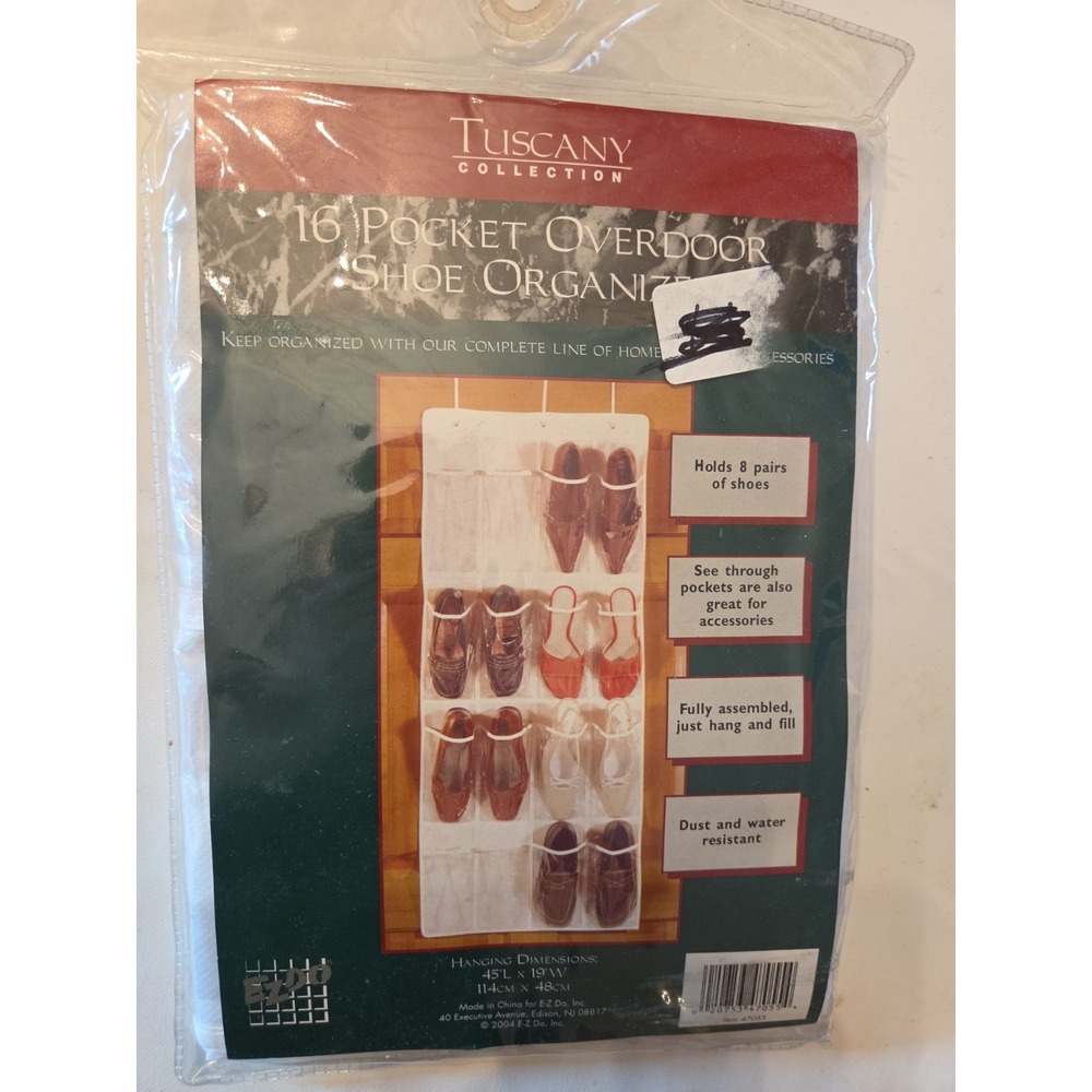Tuscany Overdoor Hanging Shoe Organizer 16 See Through Pockets 45" x 19" NEW
